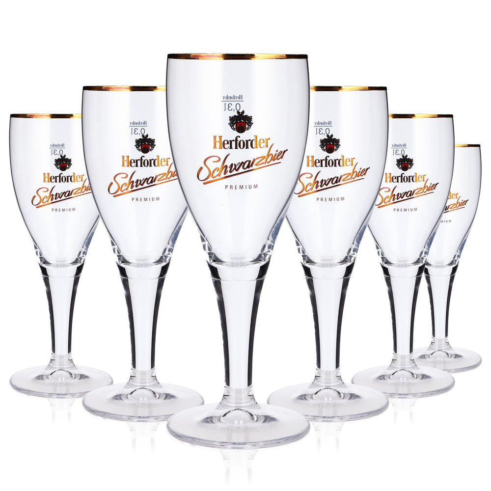 6 bicchieri da birra Herforder Brauerei da 0,3 l, a calice con bordo dorato, per birra scura