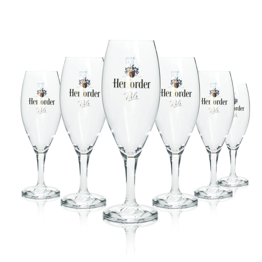6 bicchieri da birra Herforder Pils da 0,4 l, forma a tulipano, con base rialzata, birrificio Stiel