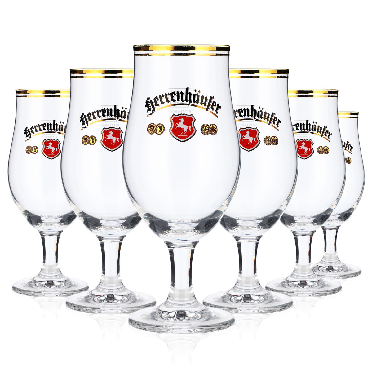 6 bicchieri da birra Herrenhäufer da 0,25 l, bicchieri da birra bombati con bordo dorato – Vista 5
