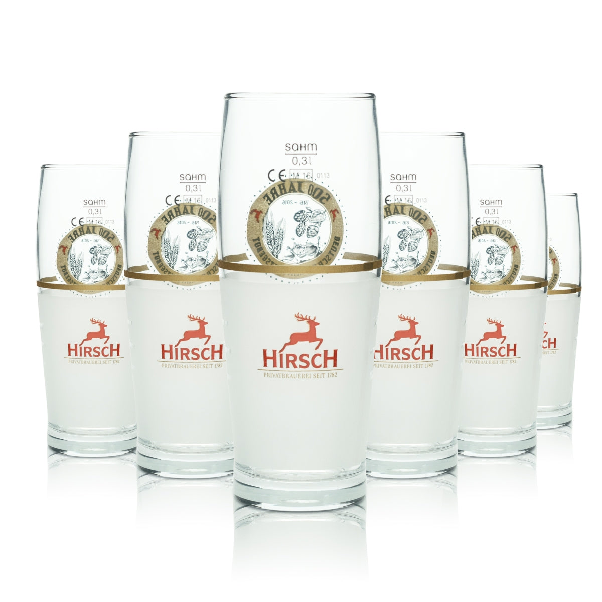 6 bicchieri da birra Hirsch Bräu 0,3 l 500 anni di purezza tedesca Bicchieri da latte