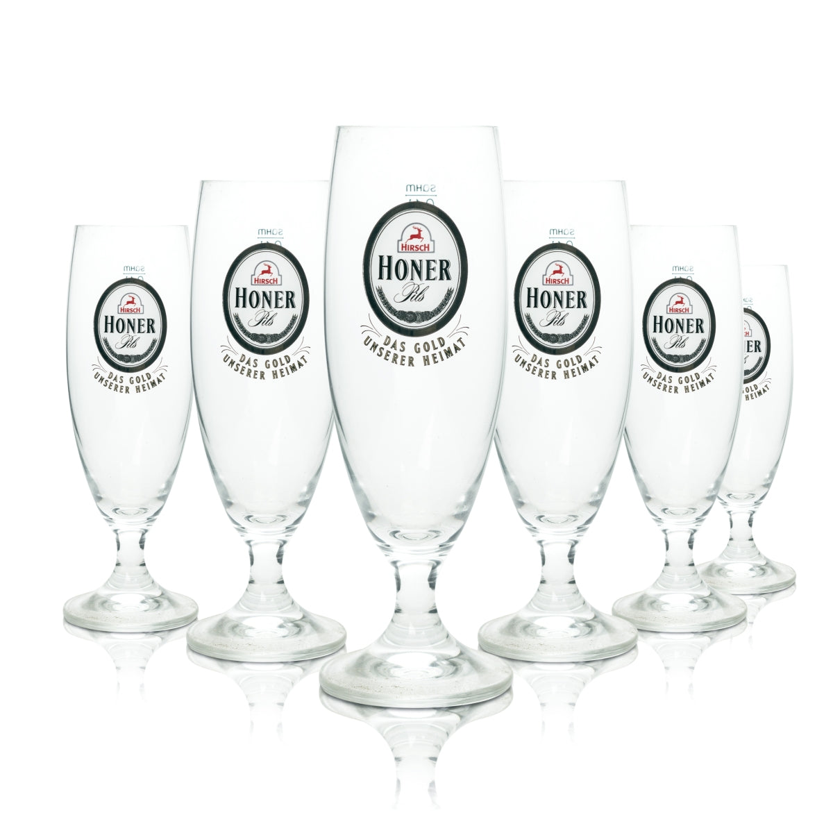 6 bicchieri da birra Hirsch Bräu da 0,4 l, bicchieri a calice Honer Parma Sahm Tulpe Pils, bicchieri con stelo