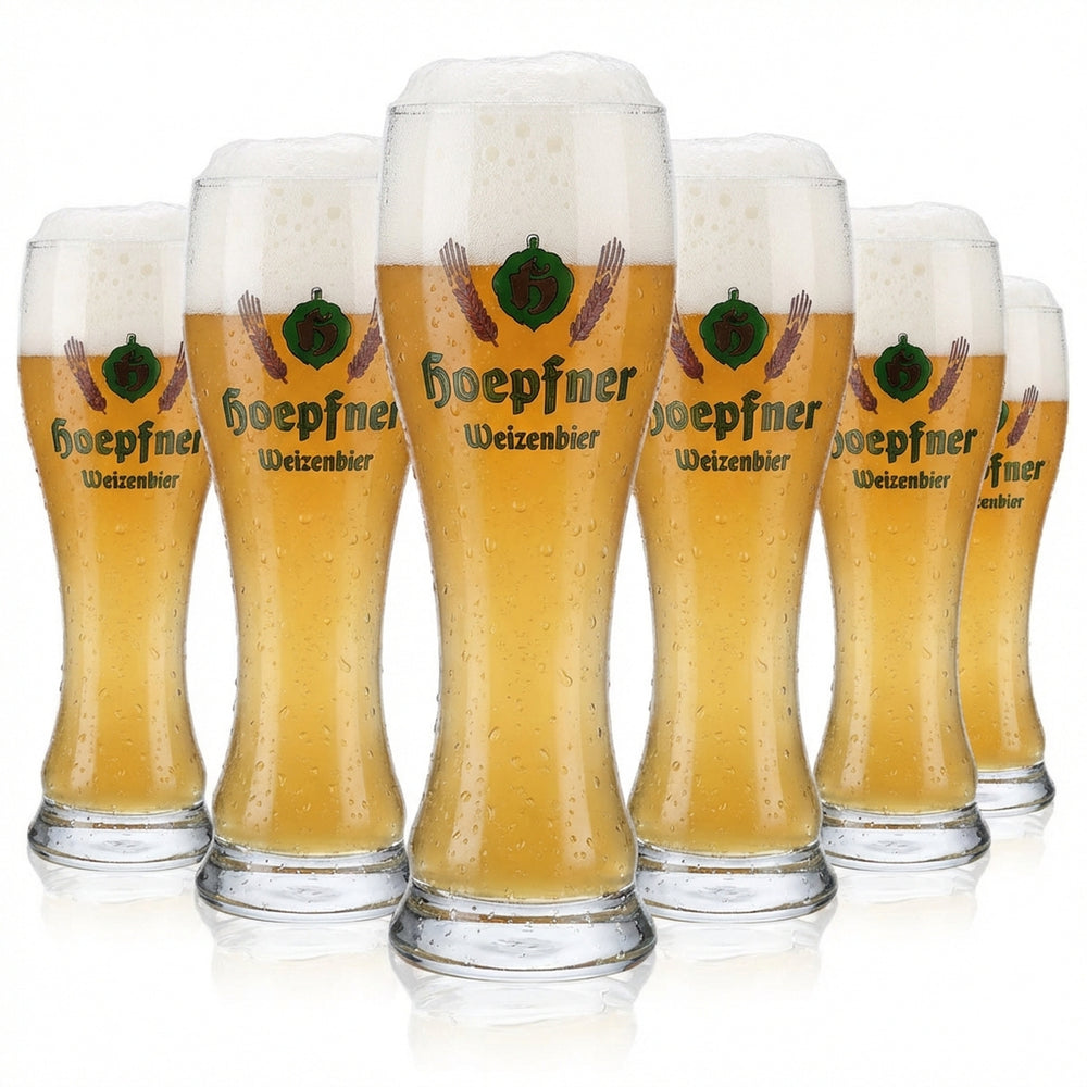 6 bicchieri da birra Hoepfner da 0,5 l Bicchiere da birra bianca con logo verde Sahm Walchensee