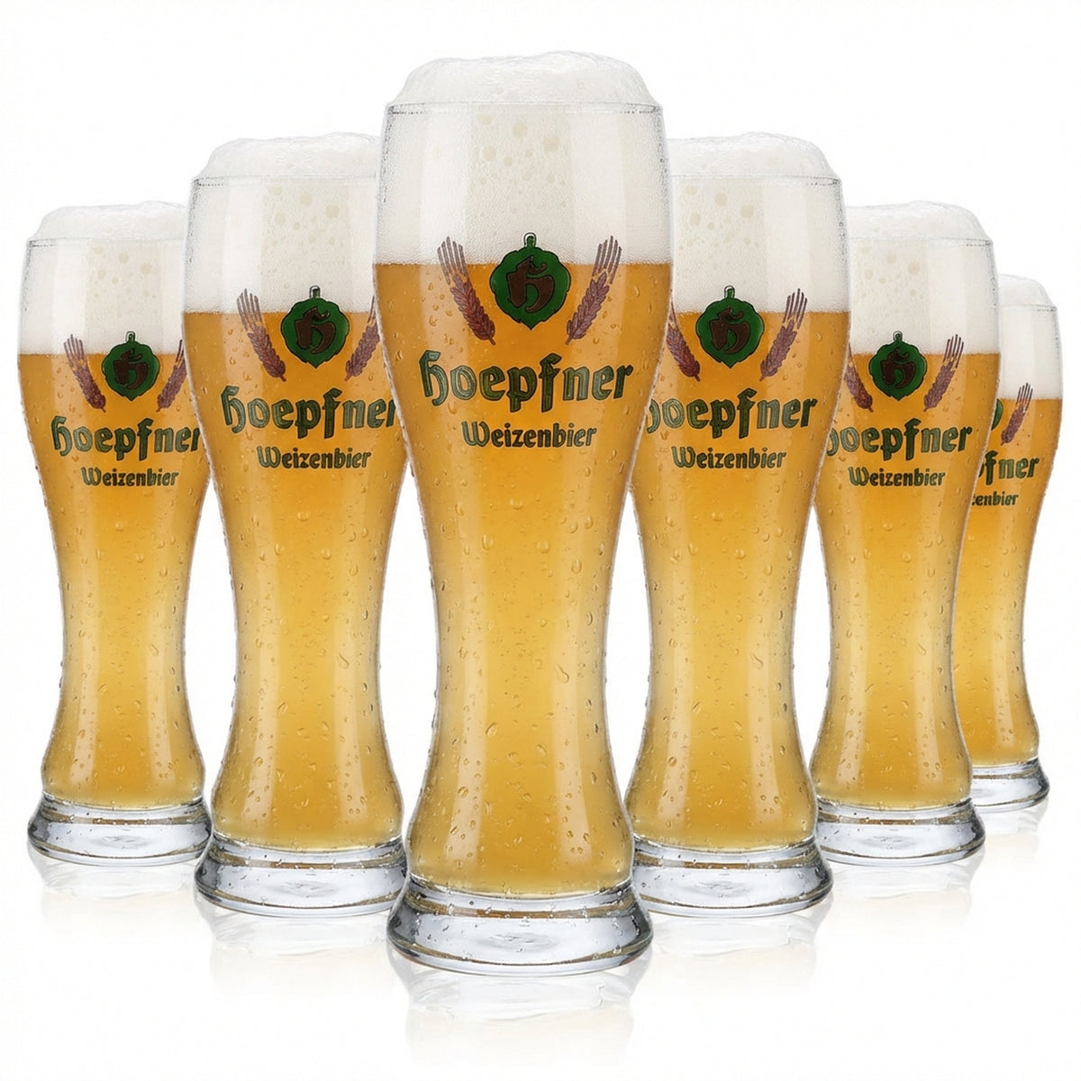 6 bicchieri da birra Hoepfner da 0,5 l Bicchiere da birra bianca con logo verde Sahm Walchensee