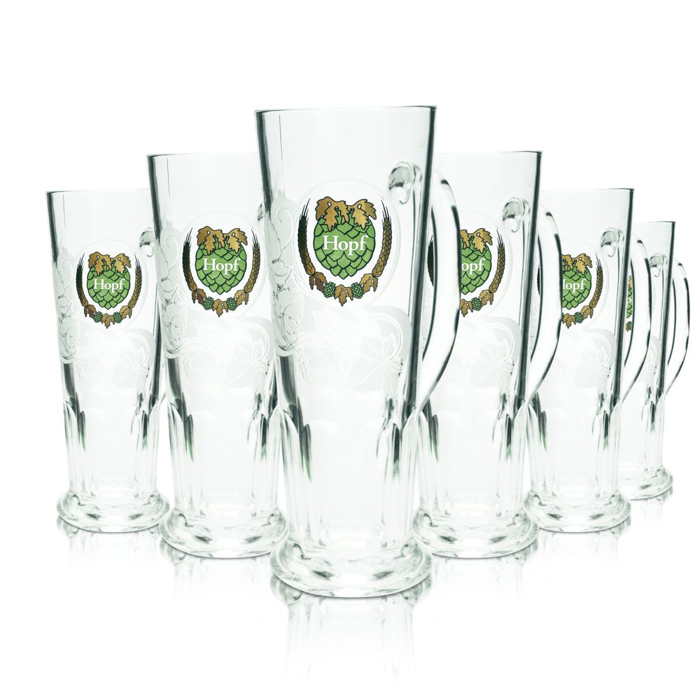 6 bicchieri da birra Hopf 0,5 l in vetro sagomato, set di boccali da birra, bicchieri da birra artigianale