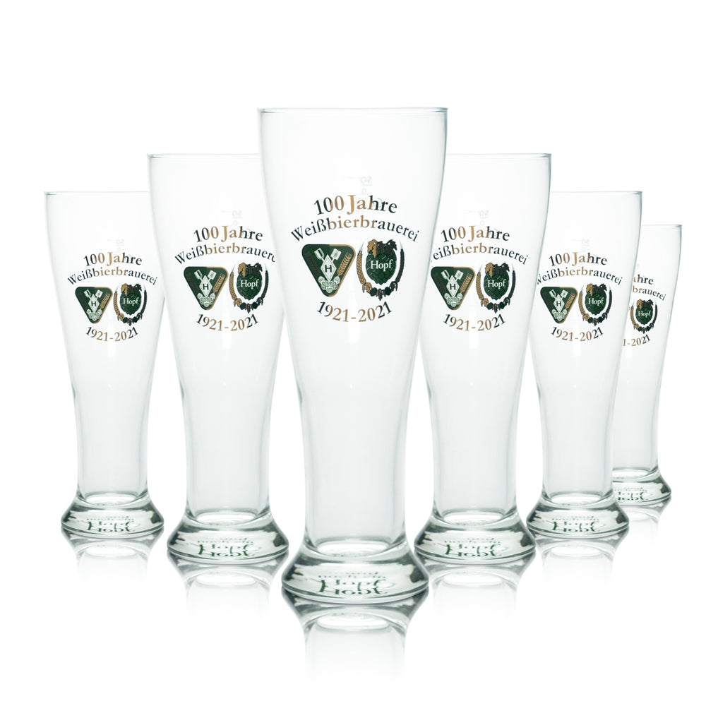 6 bicchieri da birra Hopf 0,5 l in edizione speciale per l'anniversario dei 100 anni del birrificio