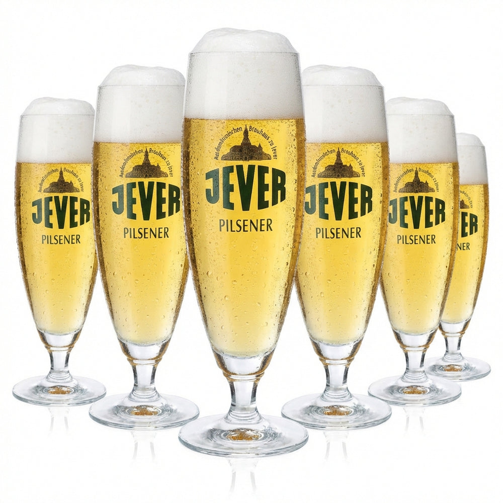 6 bicchieri da birra Jever da 0,3 l Bicchieri da birra a calice con scritta "Pilsener" Rastal