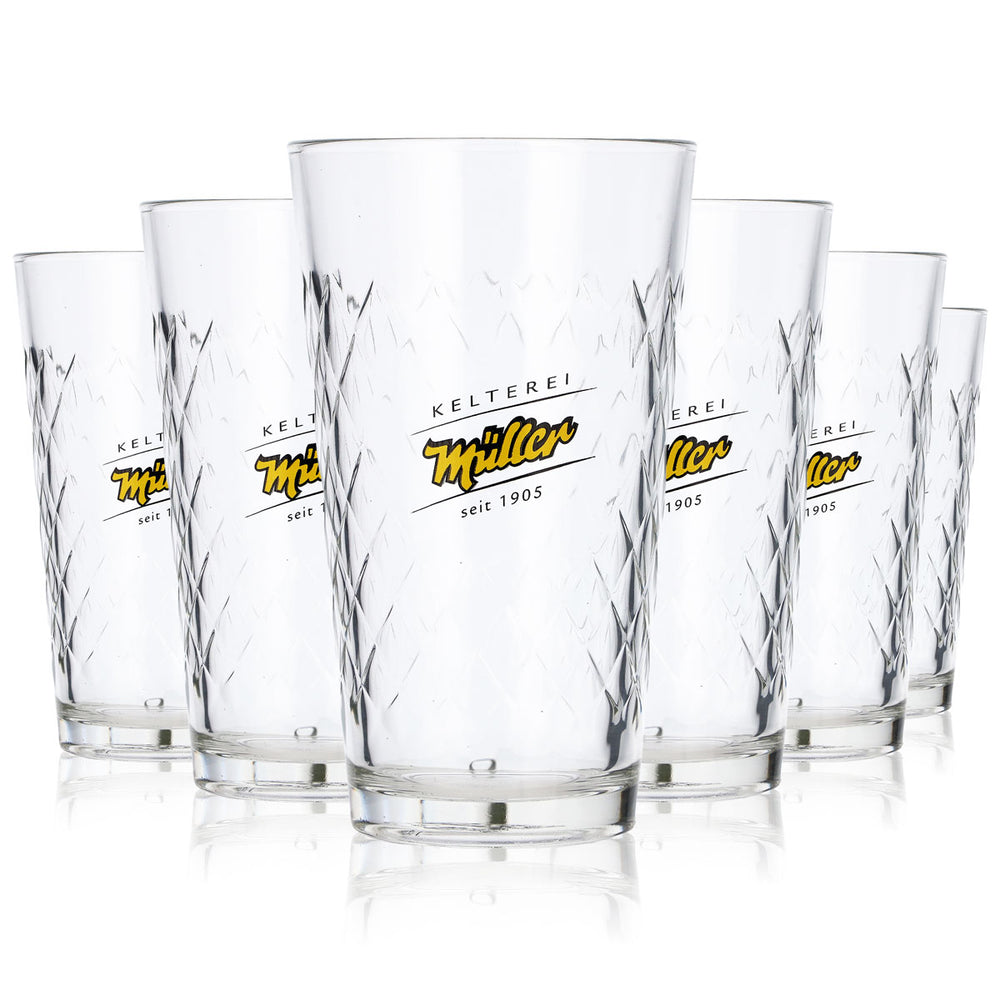 6x Set di bicchieri da sidro Müller Glas 0,25 l in vetro con elegante rilievo