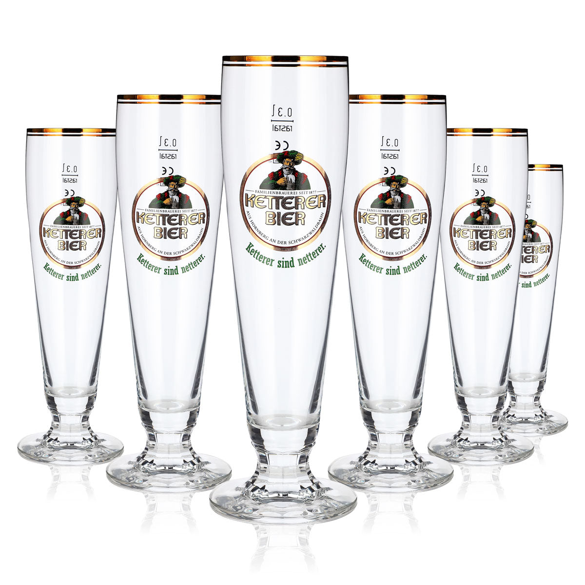6 bicchieri da birra Ketterer da 0,3 l, modello "Pokal" con bordo dorato, Rastal (set da 6)