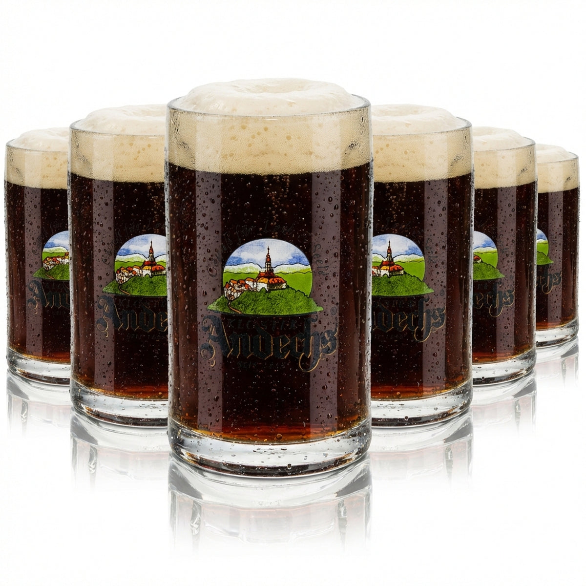 6 bicchieri da birra del monastero di Andechs da 0,3 l con iscrizione "Glückauf"