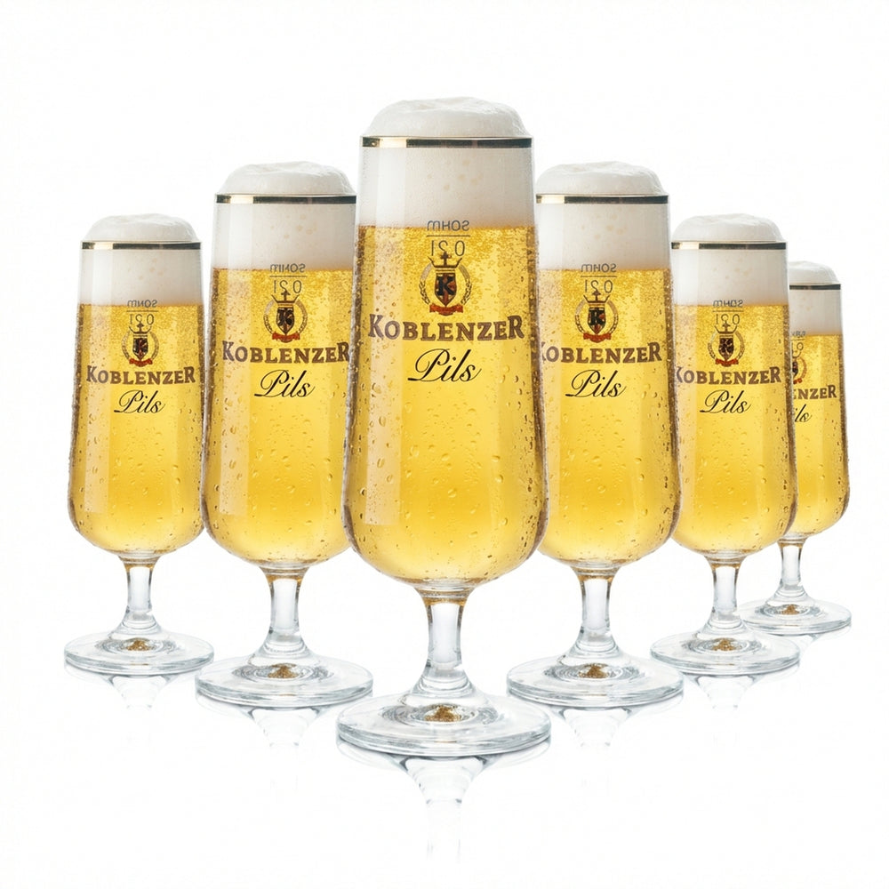 6 bicchieri da birra Koblenzer 0,2 l, forma a tulipano, bordo dorato, bicchieri da bar e ristorante, birra chiara