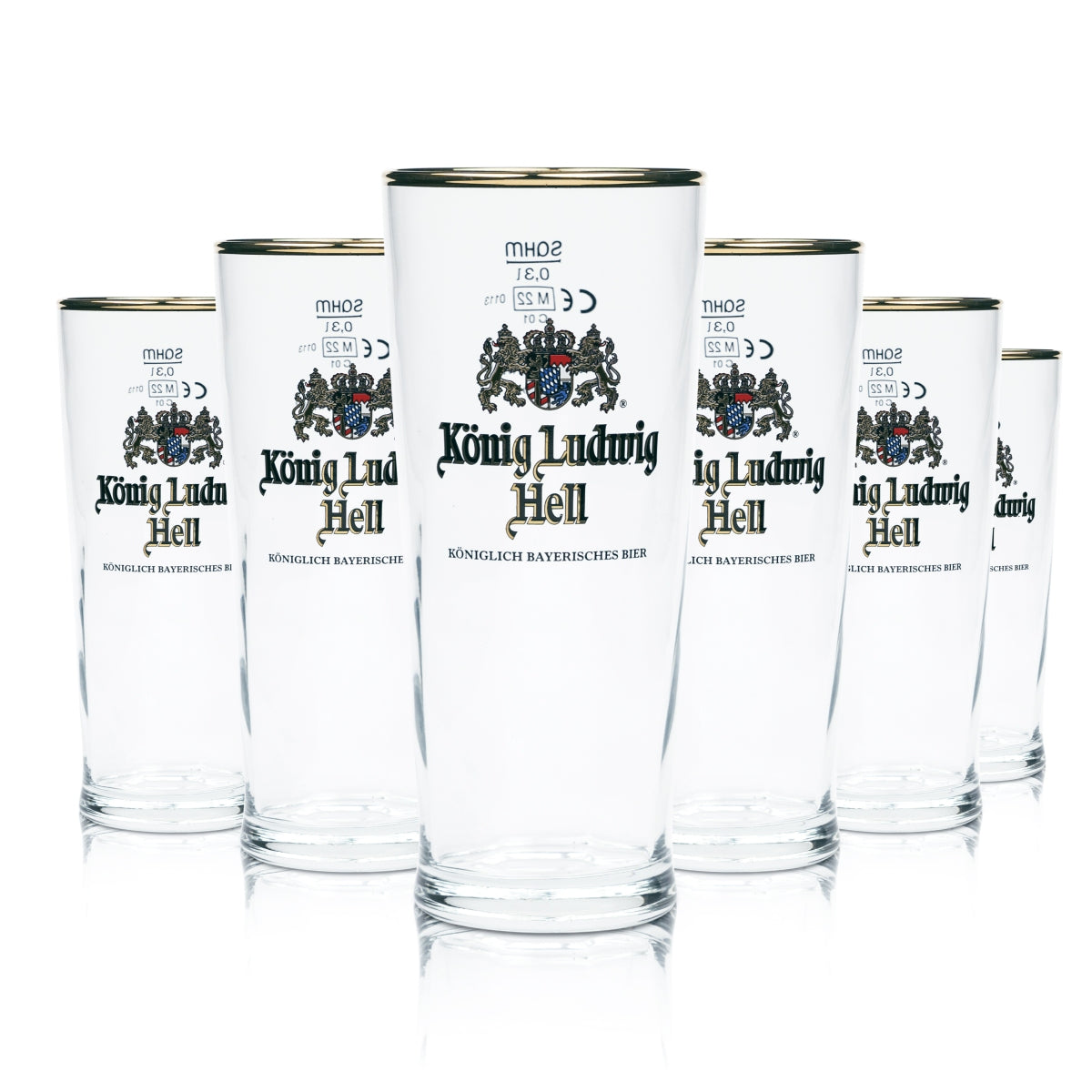 6 bicchieri da birra König Ludwig Hell da 0,3 l con bordo dorato Germania e rilievo Sahm