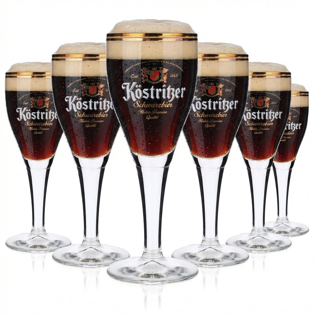 6 bicchieri da birra Köstritzer da 0,2 l bicchieri a calice "Schwarzbier" doppio bordo dorato