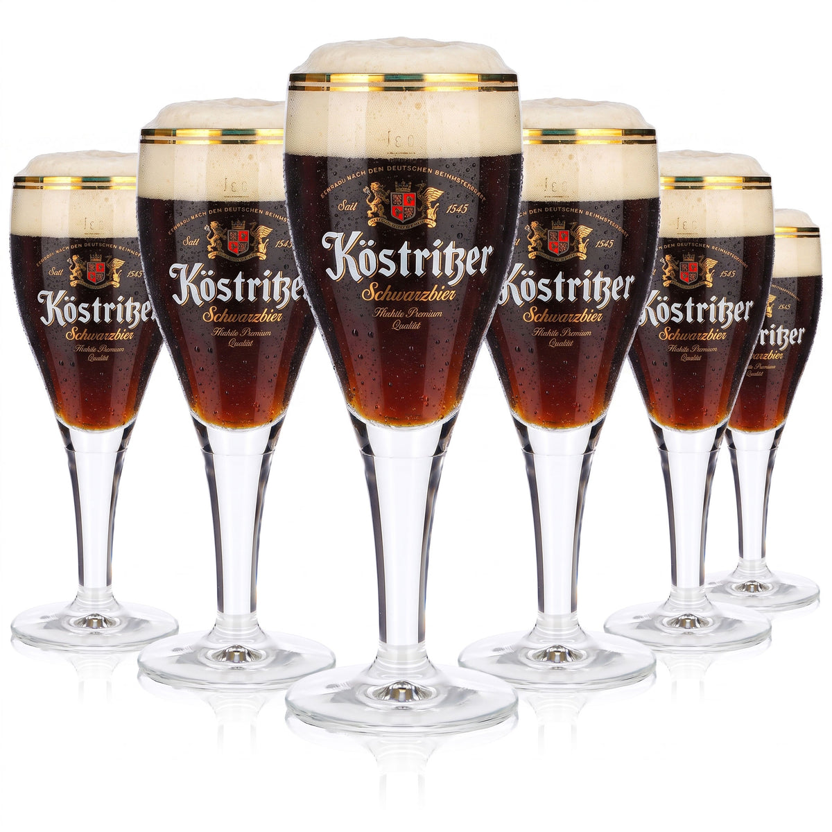 6 bicchieri da birra Köstritzer da 0,3 l, a forma di coppa, per birra scura, con doppio bordo dorato