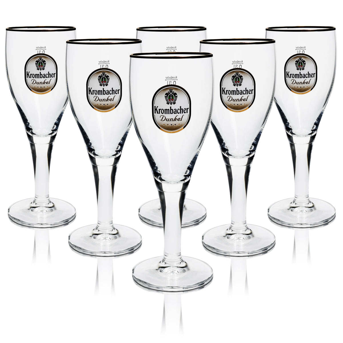 6 bicchieri Krombacher 0,3 l Dunkelpils Pokal Tulpe con bordo dorato, vetro da ristorazione, birrificio – Vista 4