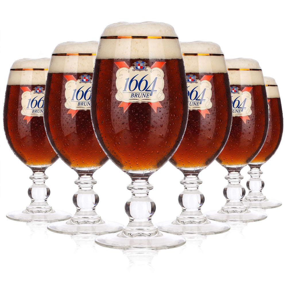 6 bicchieri da birra Kronenbourg 1664 da 0,25 l, a calice/a coppa con bordo dorato