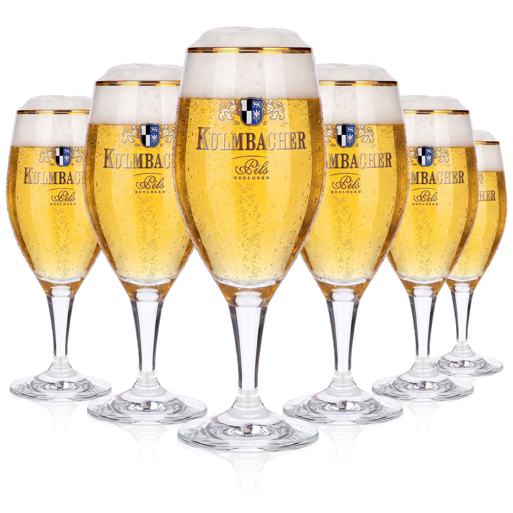 6 bicchieri da birra Kulmbacher Reichelbräu da 0,25 l, a forma di coppa con bordo dorato e decorazione “Sahm” (set da 6)