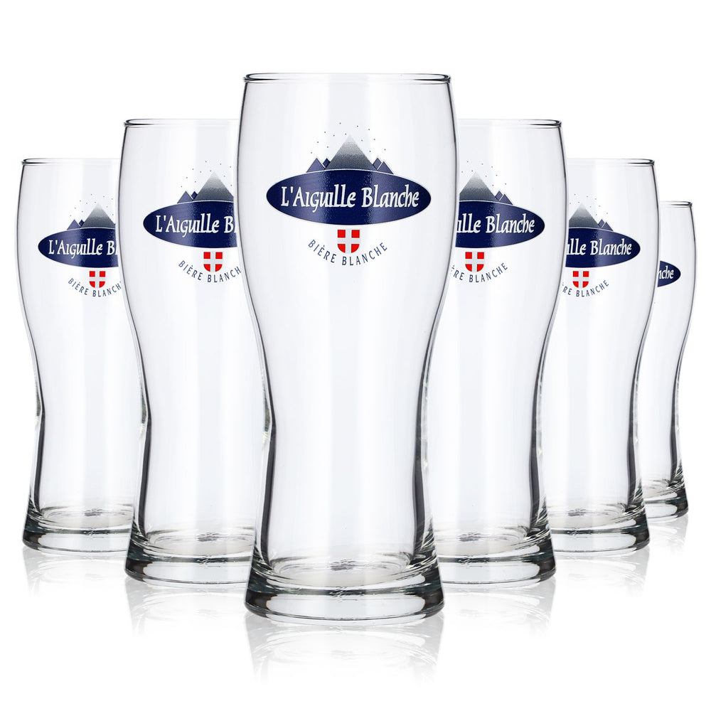 6 bicchieri da birra L'Aiguille da 0,33 l con logo blu, bicchieri da birra Willibecher (set da 6)