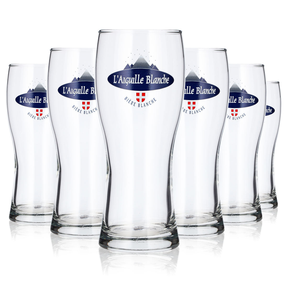 6 bicchieri da birra L'Aiguille da 0,33 l con logo blu, bicchieri da birra Willibecher (set da 6)