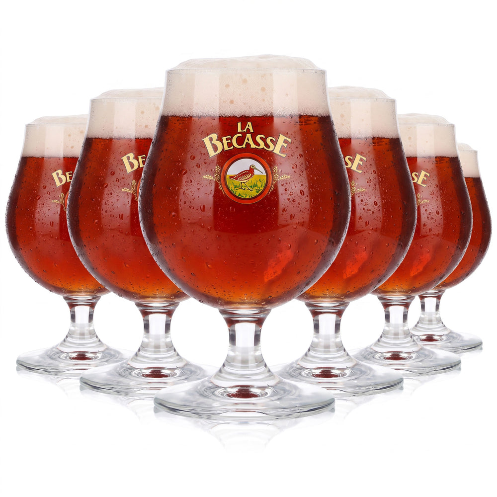 6 bicchieri da birra La Becasse, bicchieri a stelo, 0,25 l, forma a tulipano, logo marrone Ritzenhoff