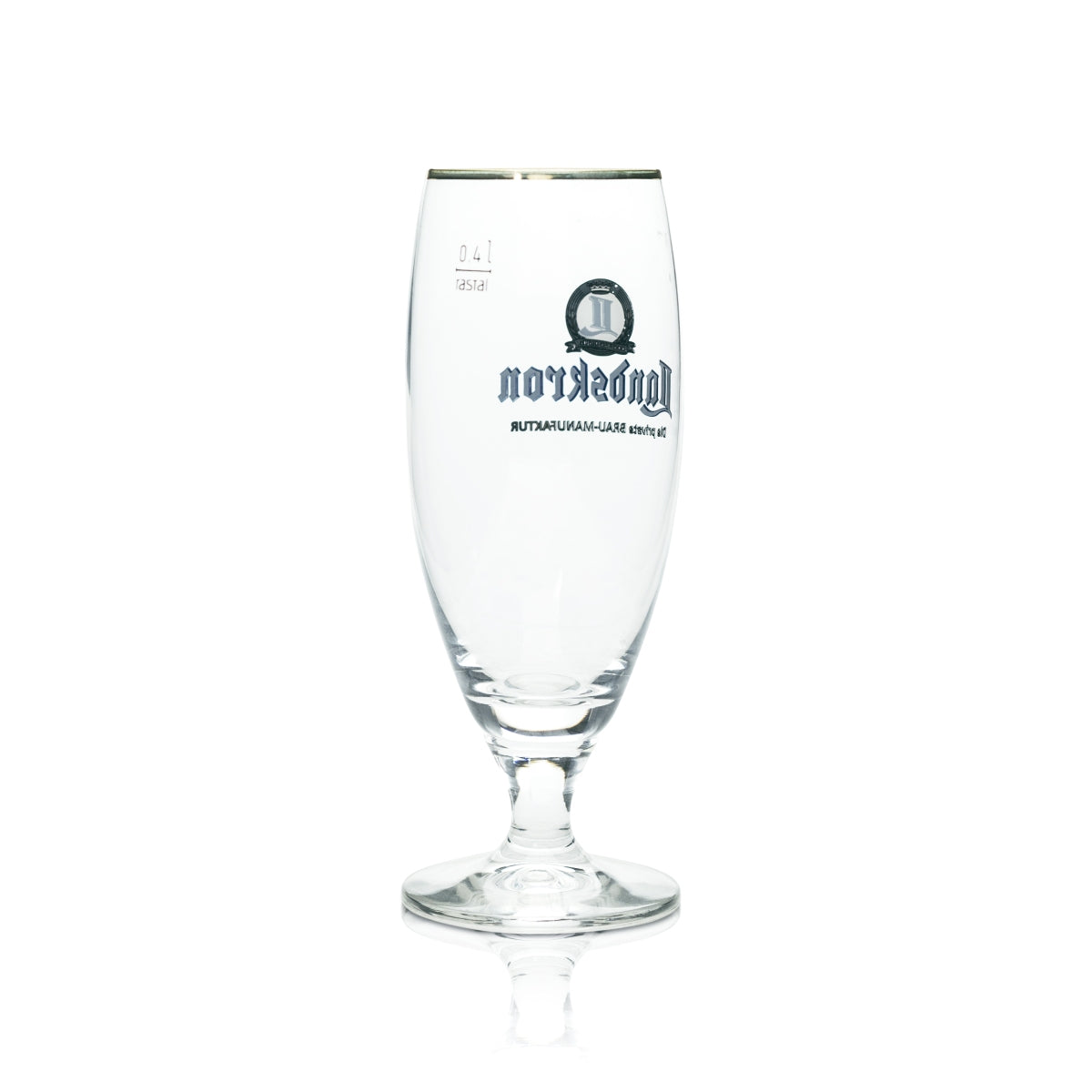 6 bicchieri da birra Landskron 0,4 l con bordo dorato, forma tulipano e stelo Rastal, birrificio – Vista 3