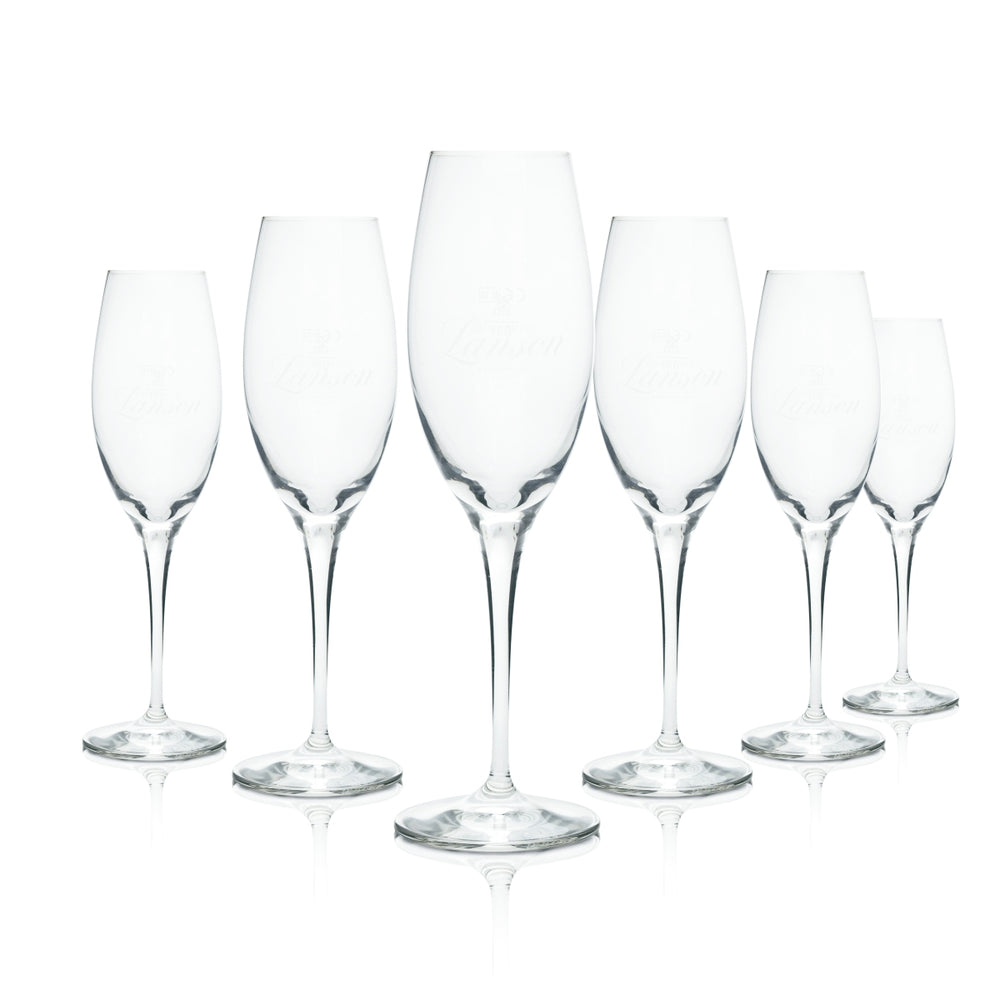 6 bicchieri da champagne Lanson in vetro da 0,1 l, calibrati, per uso gastronomico, per spumante e secco