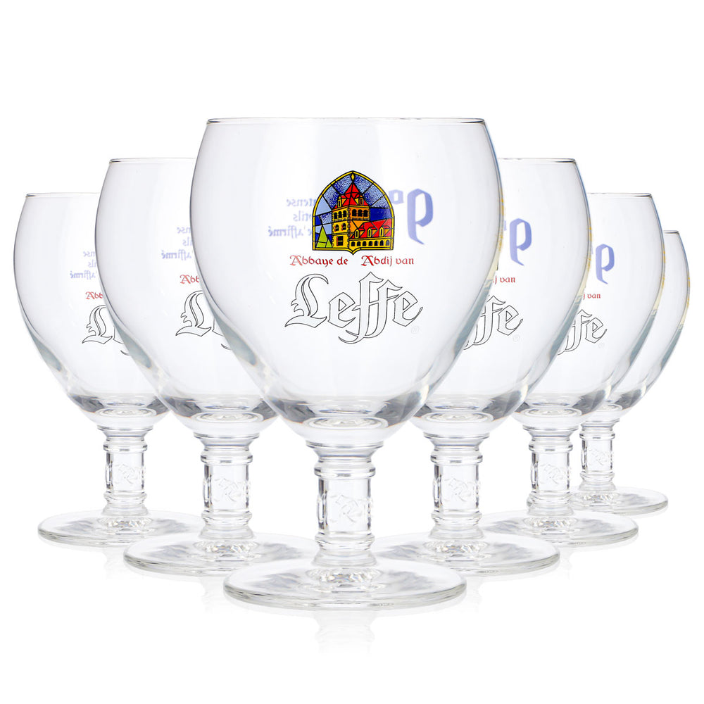 6 bicchieri da birra Leffe da 0,33 l, forma a tulipano, retro con scritta blu, bicchieri da birra a coppa (set da 6)