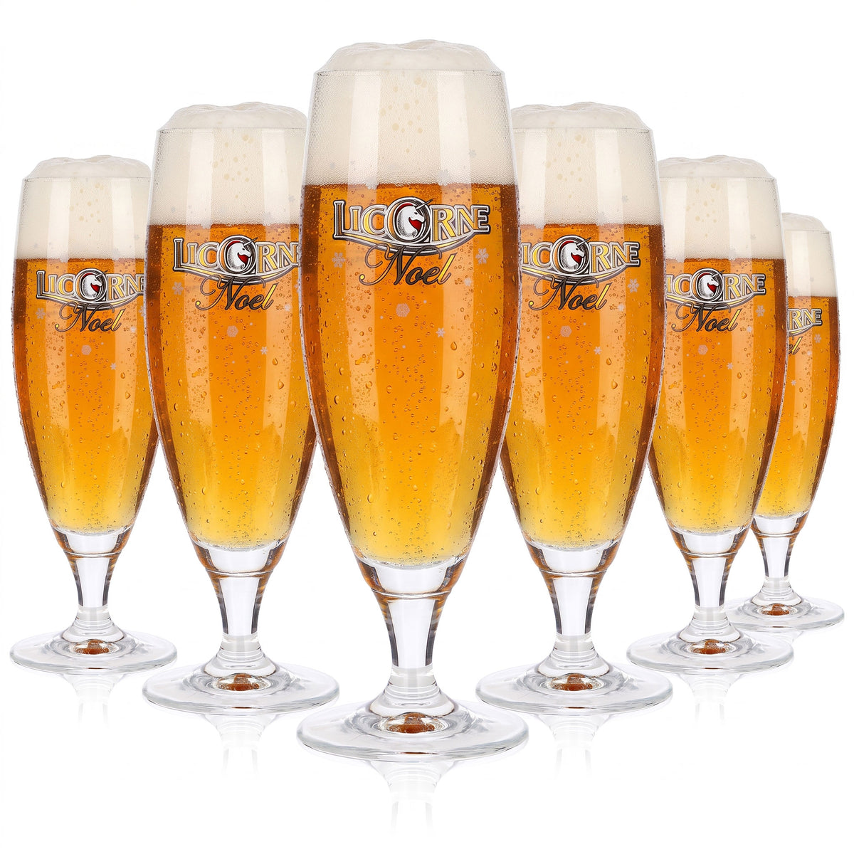 6 bicchieri da birra Licorne Noel da 0,25 l, a forma di coppa, con logo Noel e fiocco di neve (set da 6)