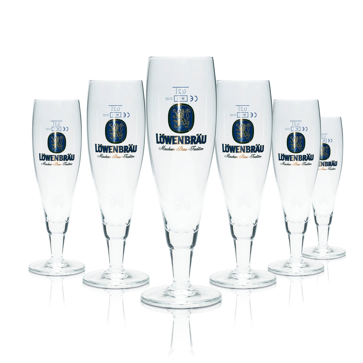 6 bicchieri da birra Löwenbräu 0,2 l, forma a tulipano, con incisione Ritzenhoff, birrificio Müncher Brauerei Beer – Vista 4