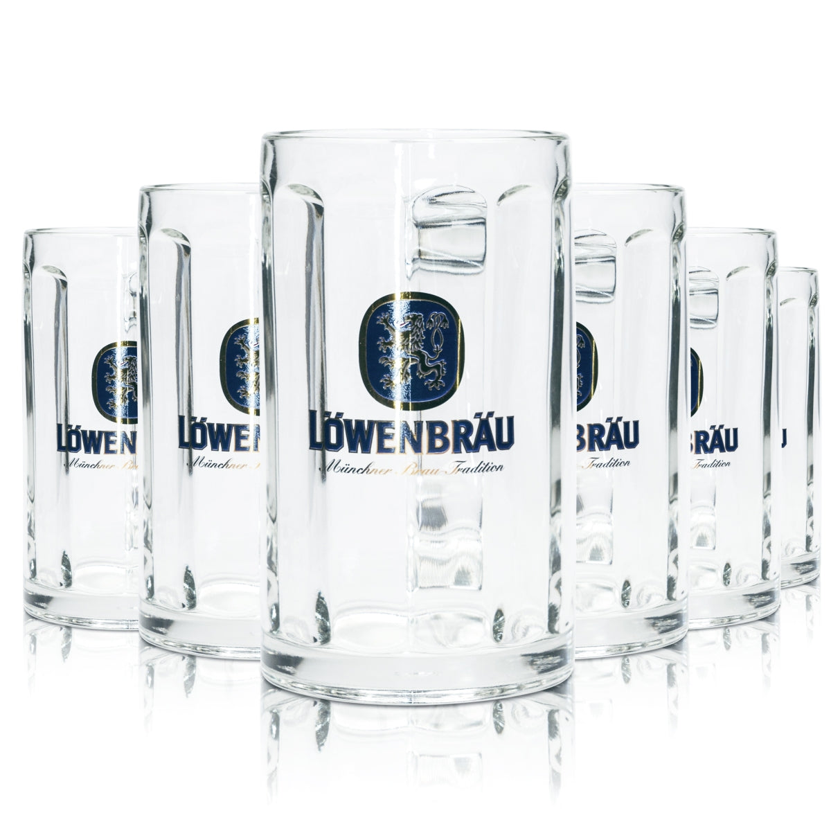 6 bicchieri da birra Löwenbräu 0,3 l boccale Glückauf Rastal Seidel con manico bicchieri boccali birra