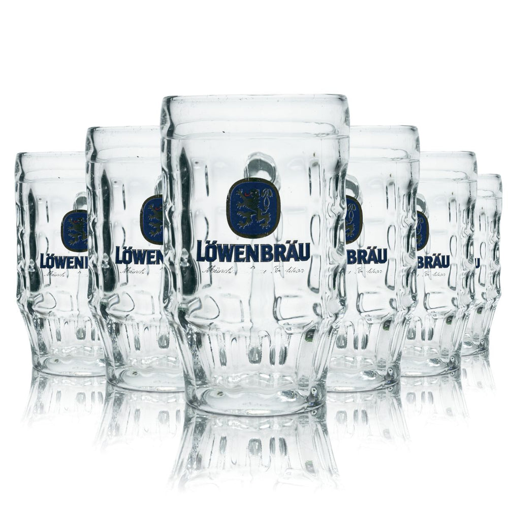 6 bicchieri da birra Löwenbräu 0,5 l, forma tradizionale, set di boccali Seidel, birrificio, merce di seconda scelta