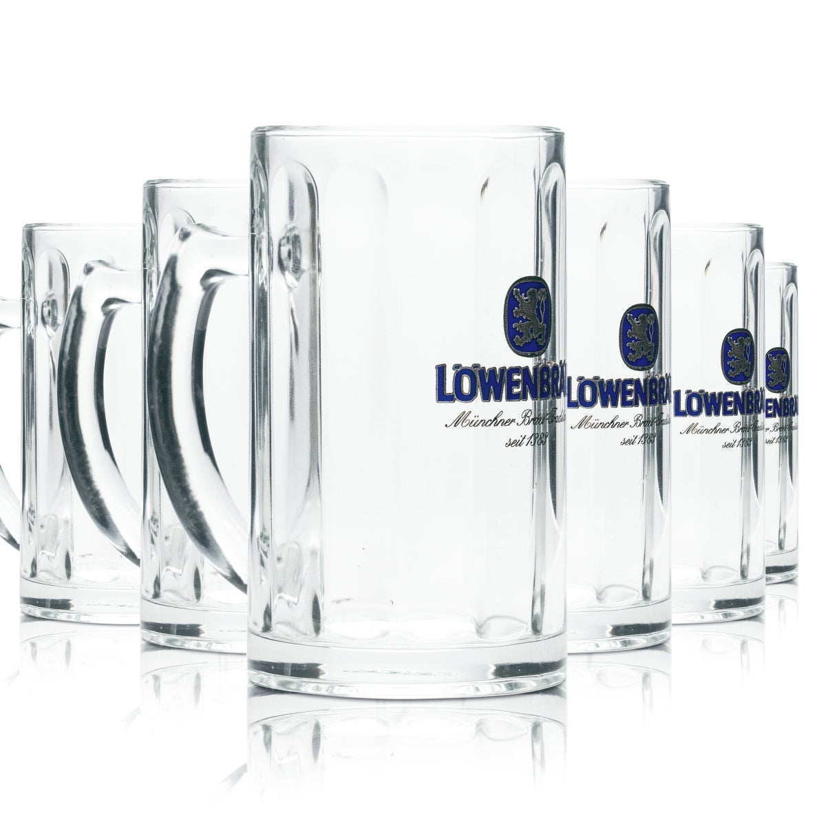 6 bicchieri Löwenbräu da 0,25 l, boccale da birra, bicchieri Seidel con profilo, birrificio, bar