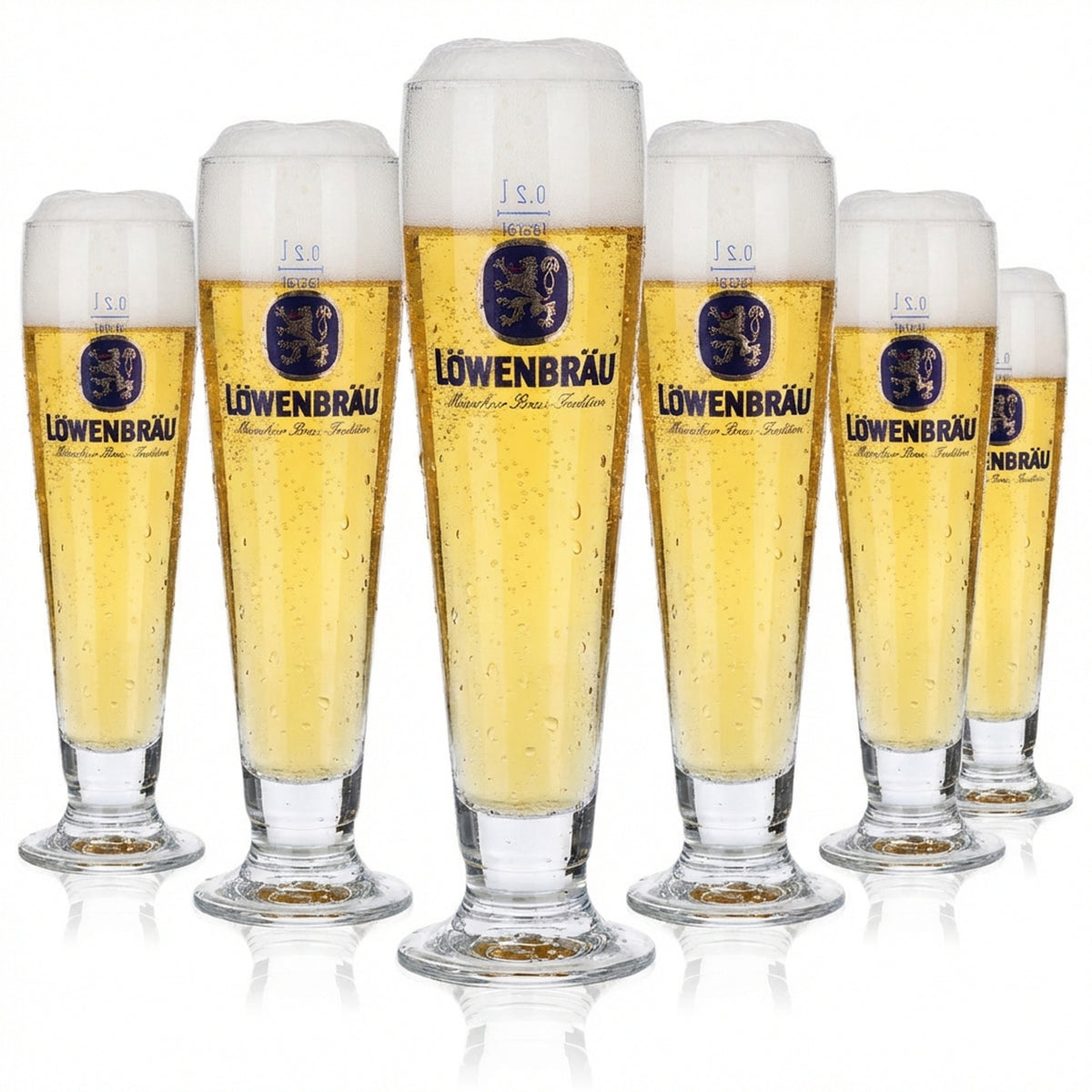 6 bicchieri Löwenbräu 0,2 l, forma a tulipano, birra chiara, set di bicchieri da birra, birrificio Baviera, gastronomia