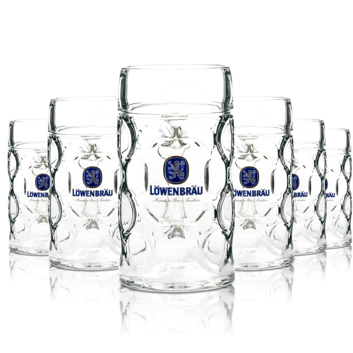6 bicchieri da birra Löwenbräu da 1 litro con manico, boccale, bicchiere da birra, birrificio Baviera