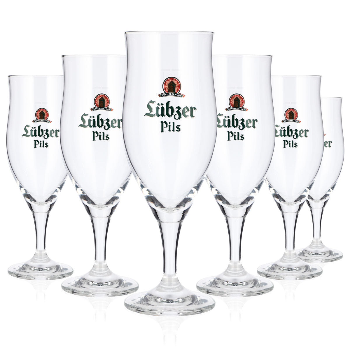 6 bicchieri da birra Lübzer da 0,25 l, a forma di tulipano, con logo verde Ritzenhoff
