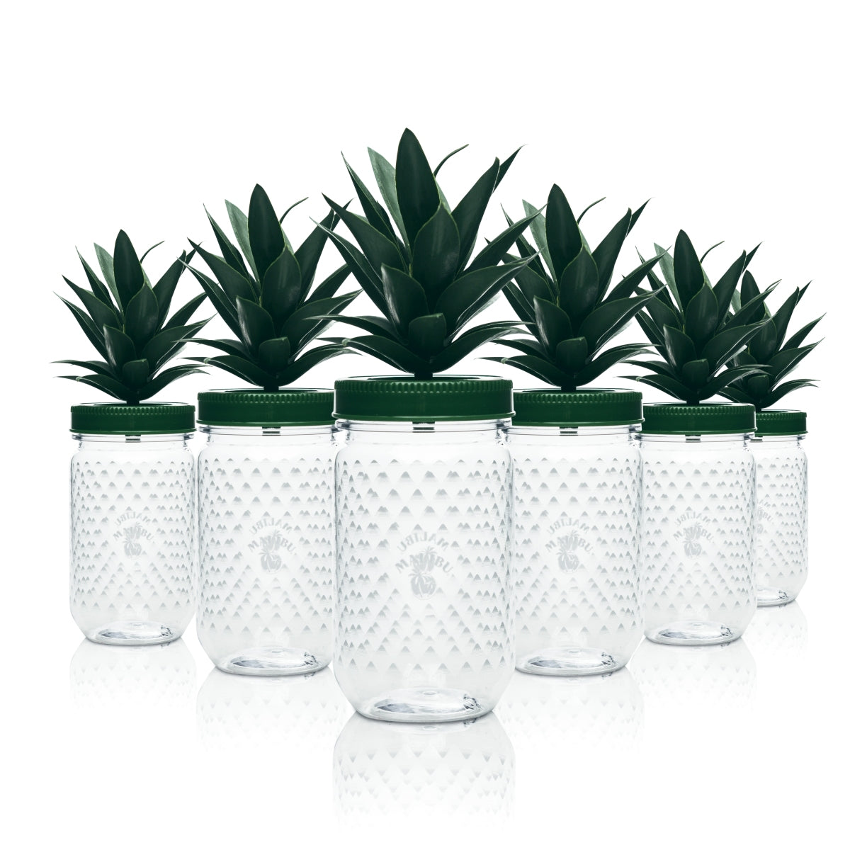 6 bicchieri da liquore Malibu 0,4 l in plastica con coperchio a forma di ananas e palma, riutilizzabili