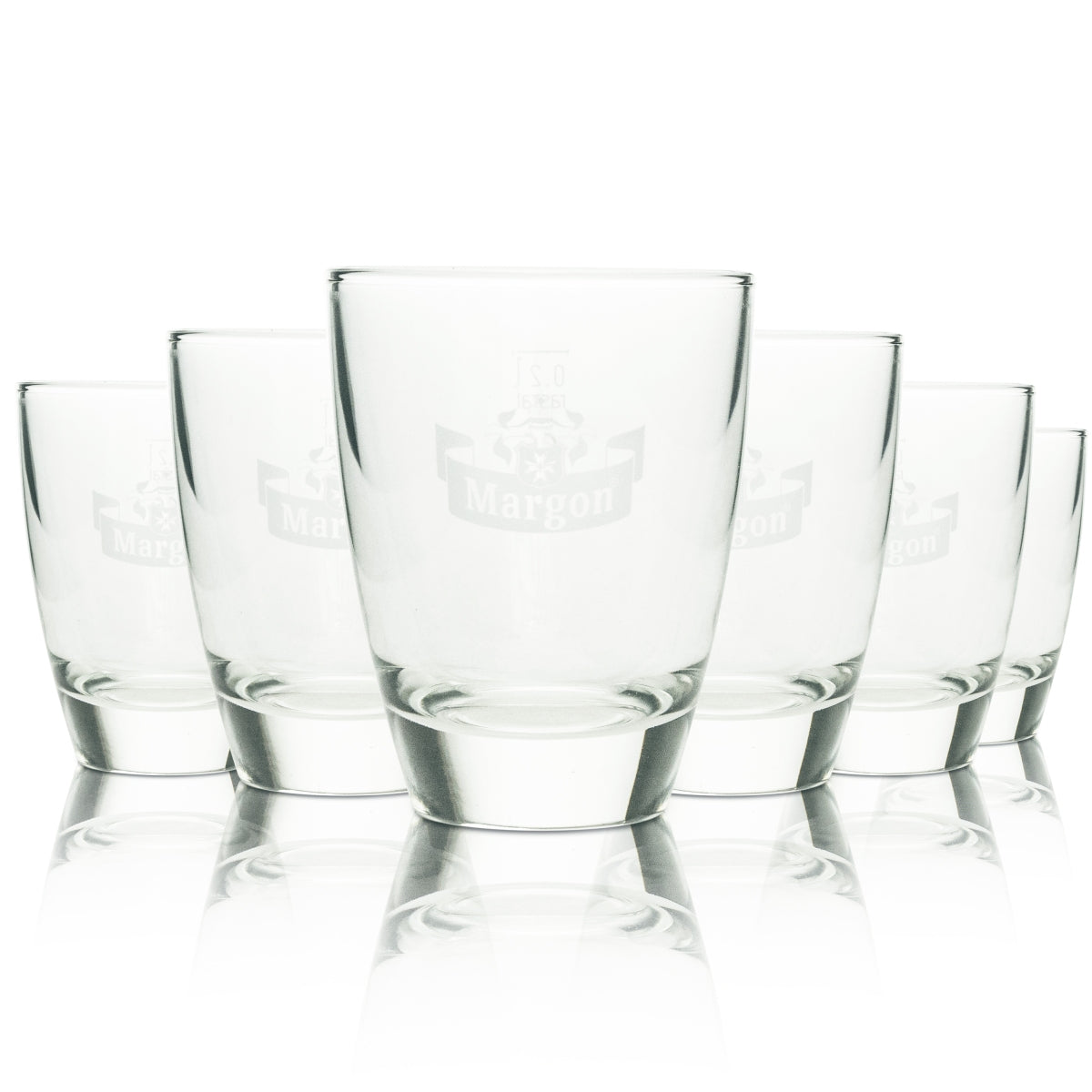 6 bicchieri tumbler Margon in vetro 0,2 l con logo bianco