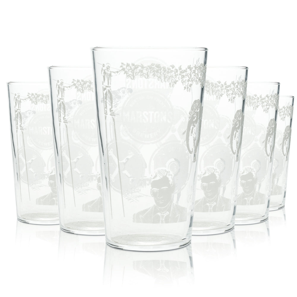 6 bicchieri da birra Marstons 0,5 l con incisione inglese Beer Willi Cup