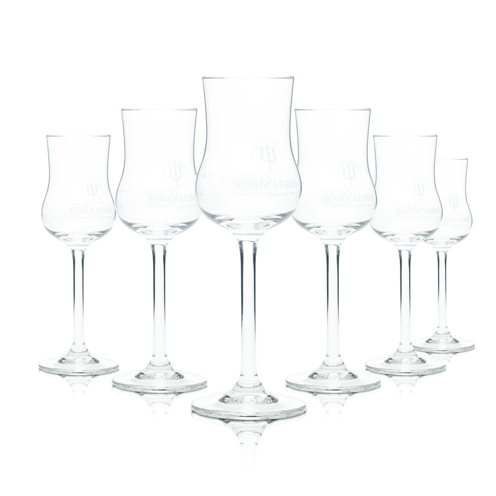 6 bicchieri da grappa Marzadro 4 cl, forma a calice, stile da degustazione, Trentino Gastro