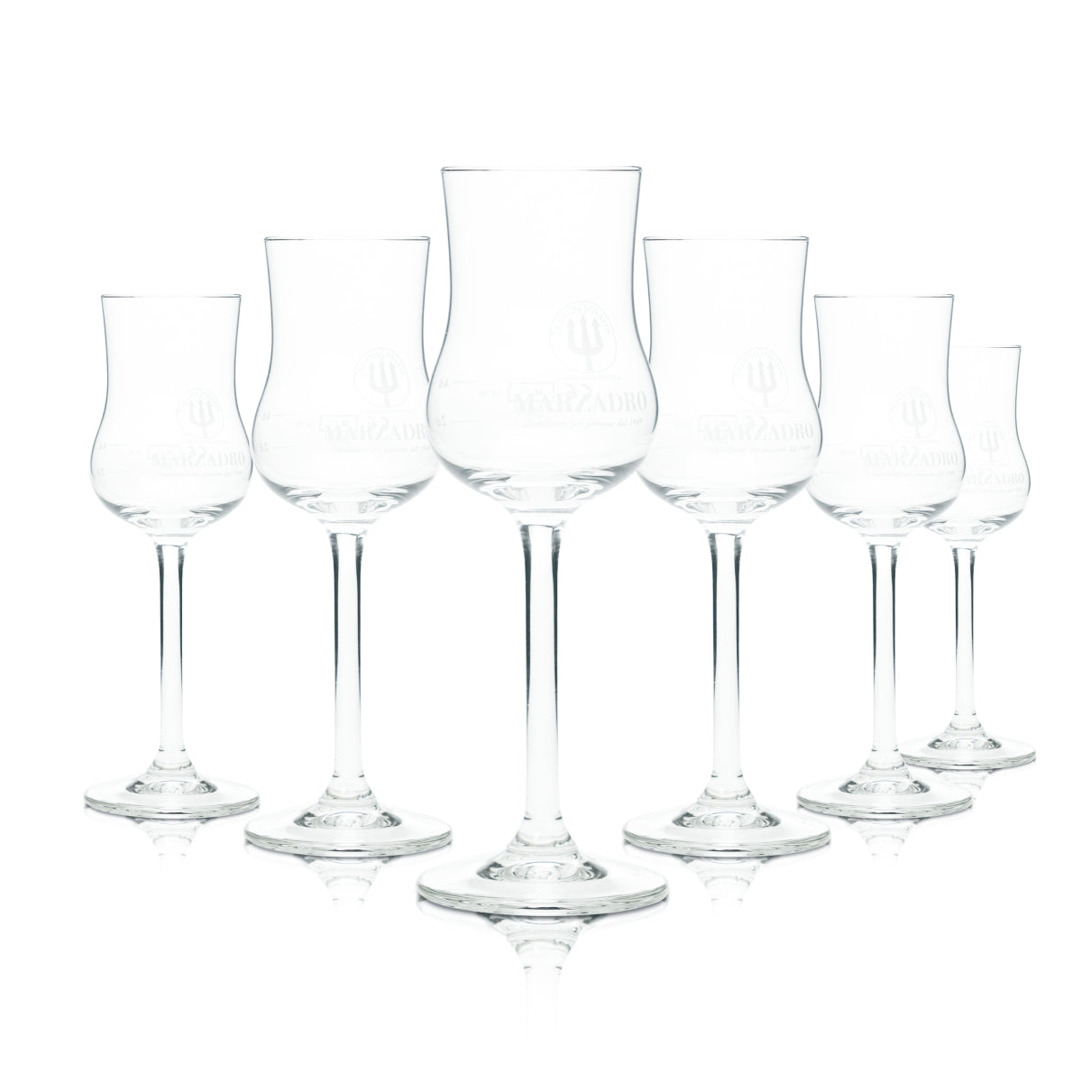 6 bicchieri da grappa Marzadro 4 cl, forma a calice, stile da degustazione, Trentino Gastro