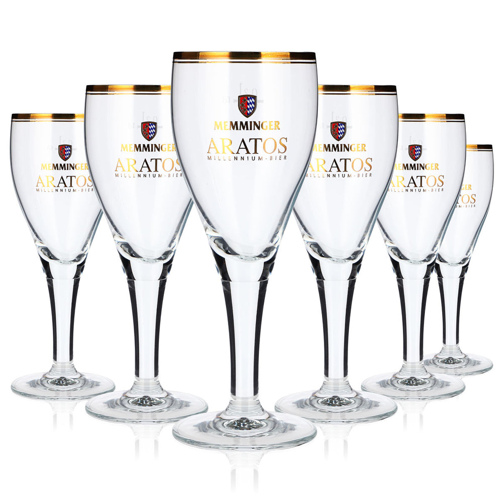 6 bicchieri da birra Memminger da 0,2 l, a forma di coppa con bordo dorato, Rastal Harzer (set da 6)