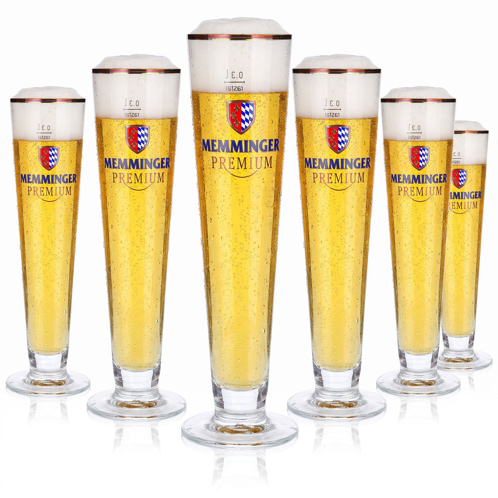6 bicchieri da birra Memminger da 0,3 l, modello "Pokal", versione Premium con bordo dorato, Rastal (set da 6)