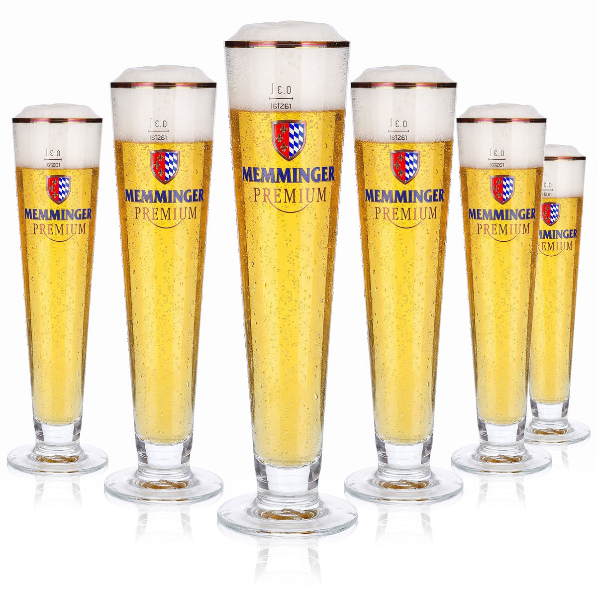 6 bicchieri da birra Memminger da 0,3 l, modello "Pokal", versione Premium con bordo dorato, Rastal (set da 6)