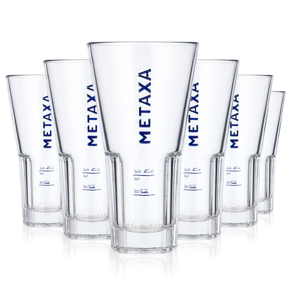 6 bicchieri da brandy Metaxa da 0,35 l con scritta blu Bicchiere da long drink con rilievo Rastal