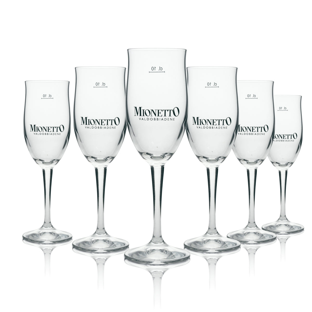 6x Mionetto Bicchiere 0,1 l Flûte Calice Bicchieri Secco Spumante Champagne Gastro Bar