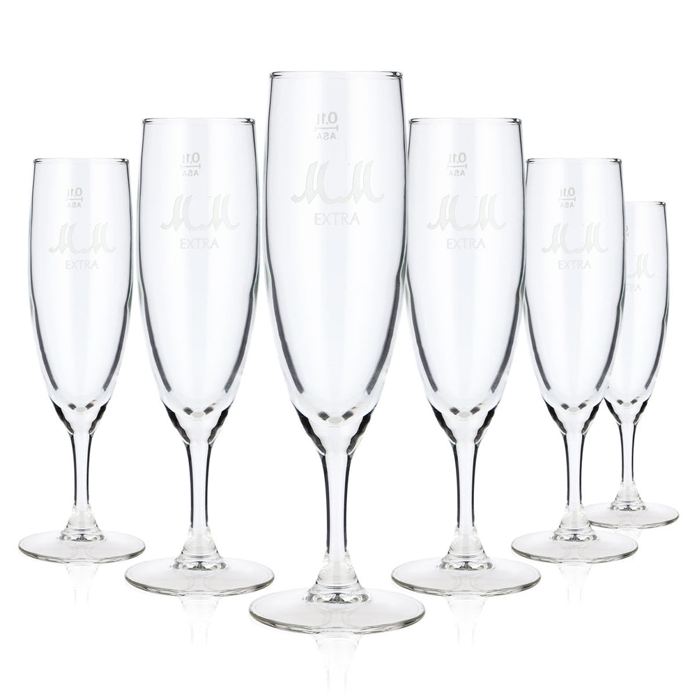 6 bicchieri da spumante MM Extra da 0,1 l con logo bianco (set da 6)