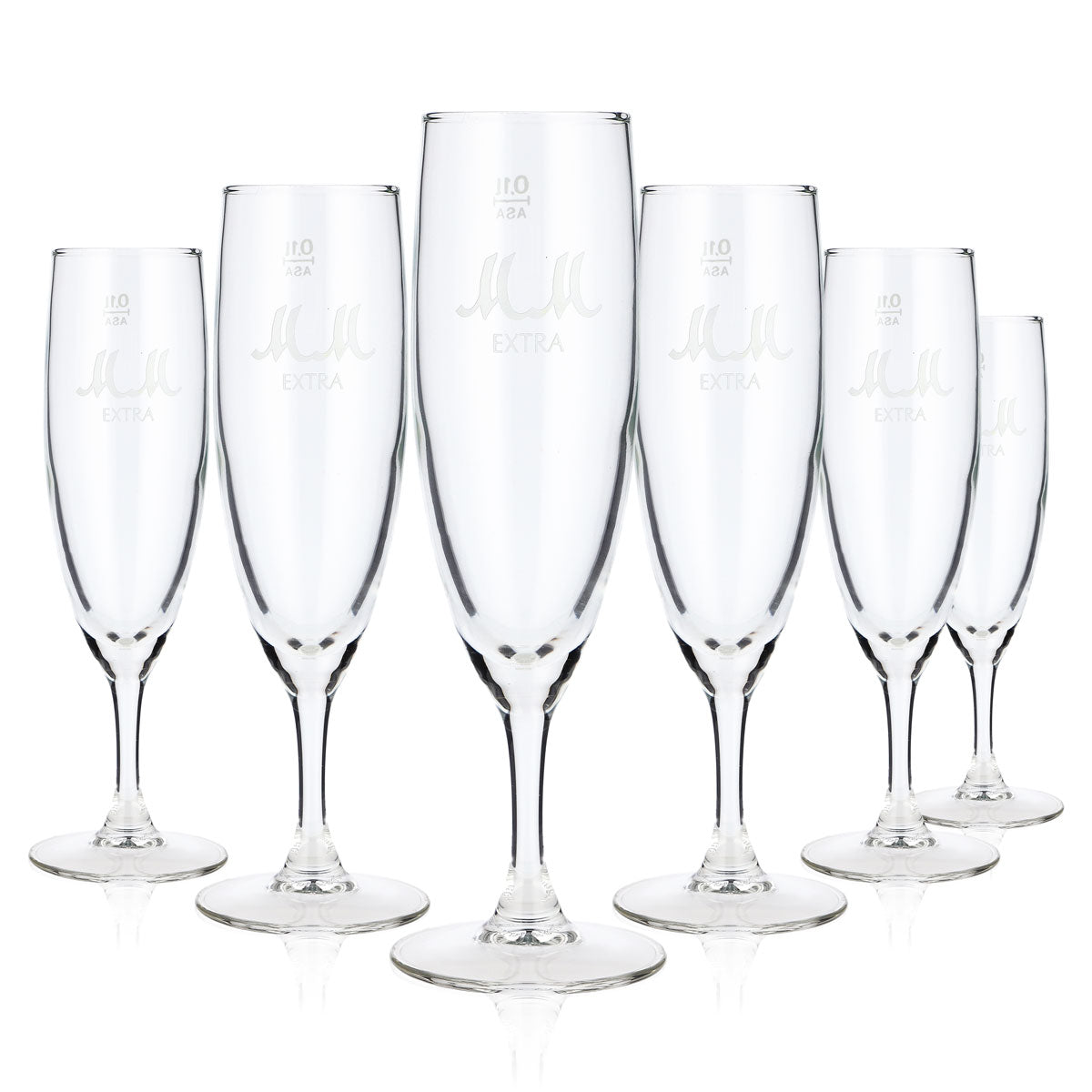 6 bicchieri da spumante MM Extra da 0,1 l con logo bianco (set da 6)