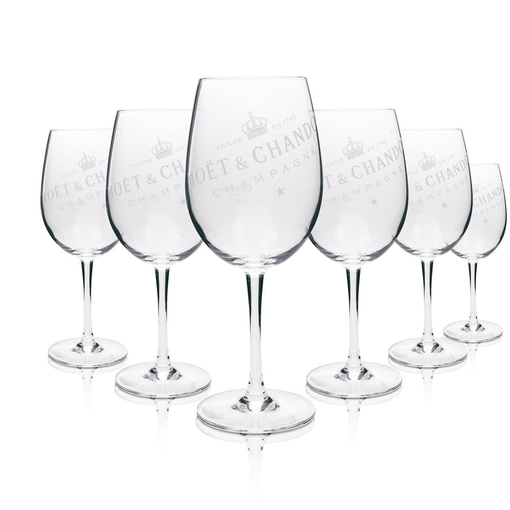6 bicchieri da champagne Moët & Chandon con scritta bianca