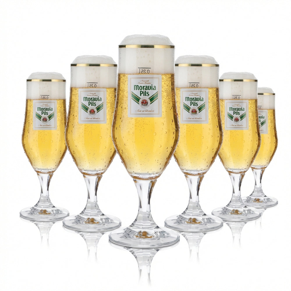 6 bicchieri da birra Moravia 0,25 l bicchiere a calice bordo dorato Hopfenperle Pils set di bicchieri birrificio