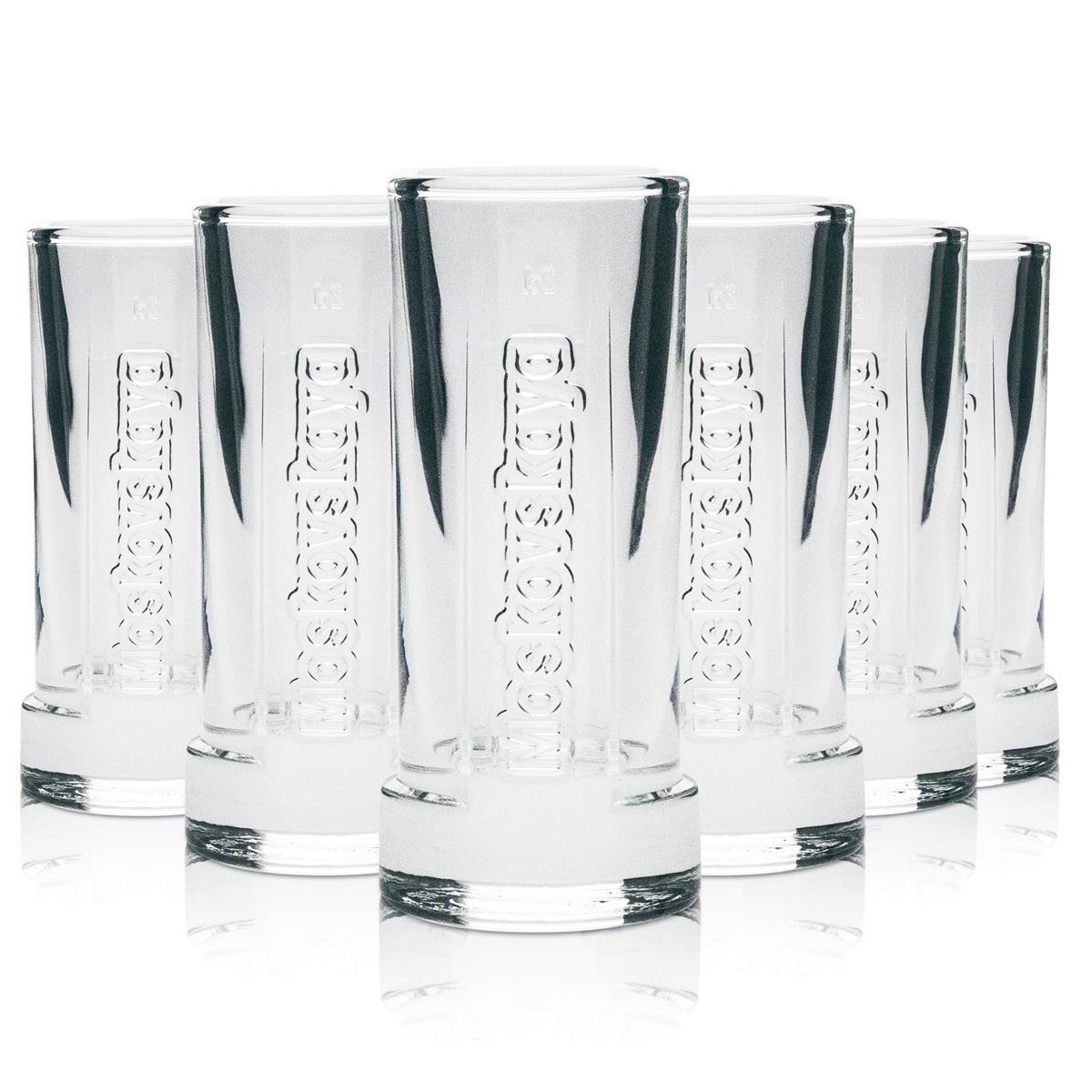 6 bicchieri da shot Moskovskaya Vodka 2 cl con rilievo