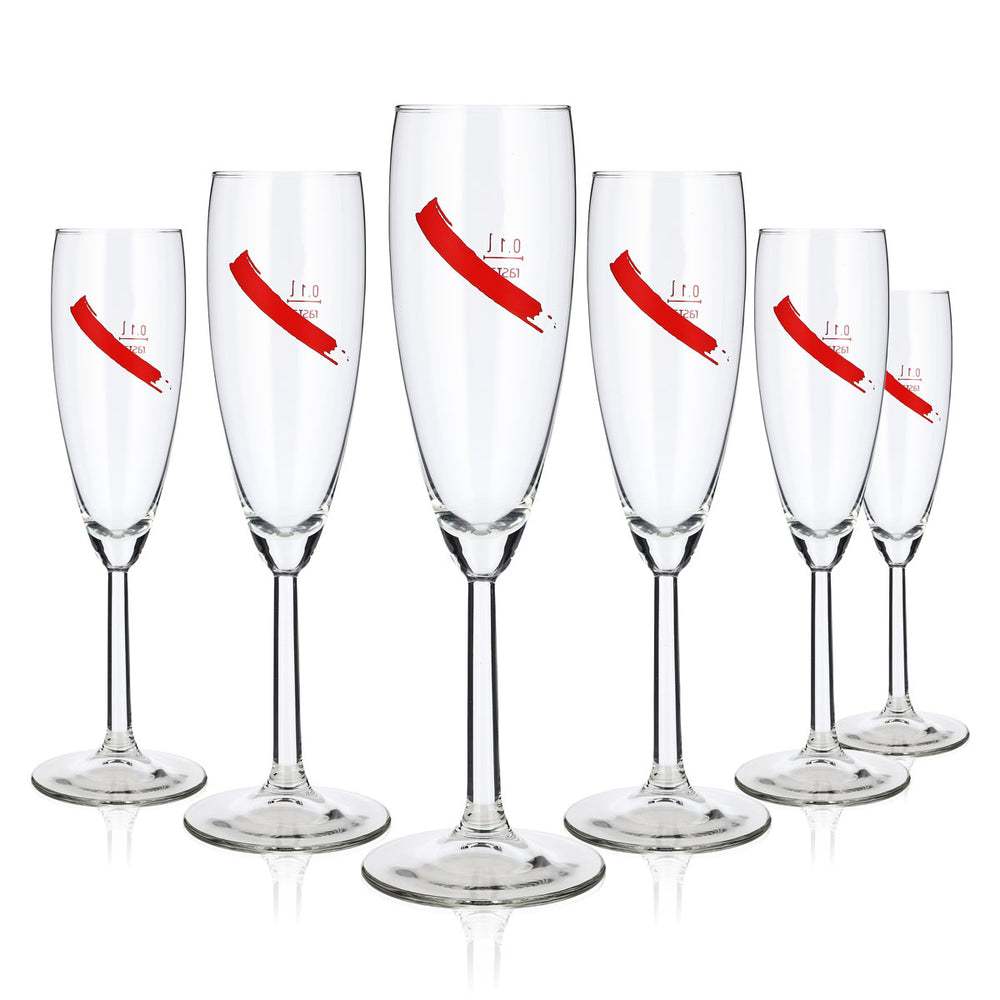 6 bicchieri da spumante Mumm da 0,1 l con logo inclinato rosso Magnum Rastal (set da 6)